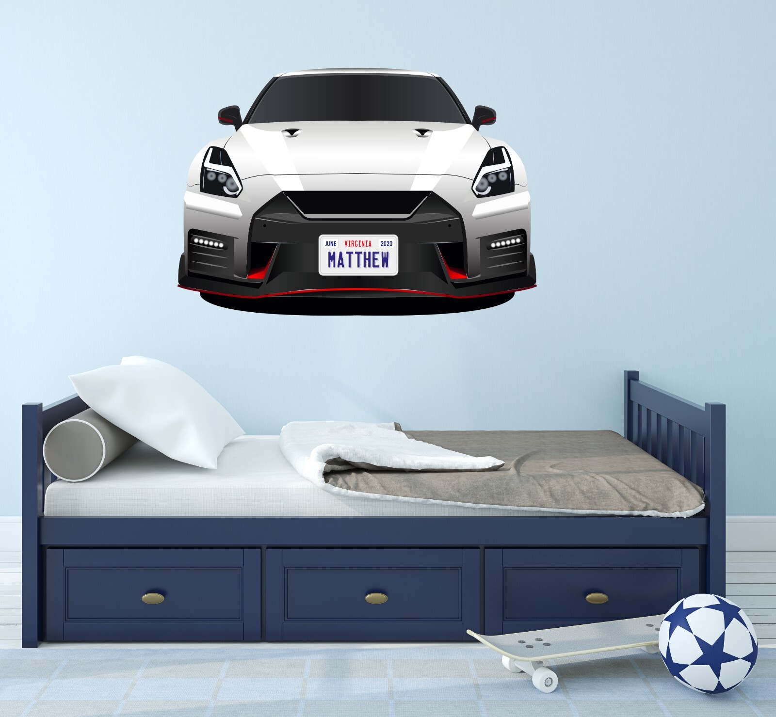 Personalized Car Wall Decal – Custom Name Car Wall Sticker, Kid Room Decor se208