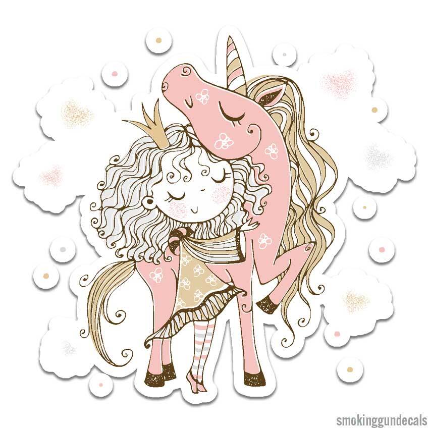 Pink Unicorn Girl, Vinyl Decal Sticker, Indoor Outdoor, 3 Sizes, #12678