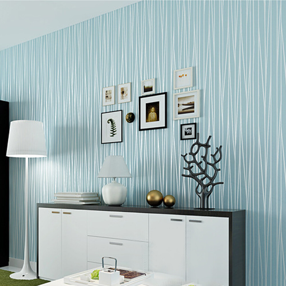 10M 3D Textured Wallpaper Roll Non-Woven Plain Stripe Wall Sticker for Bedroom