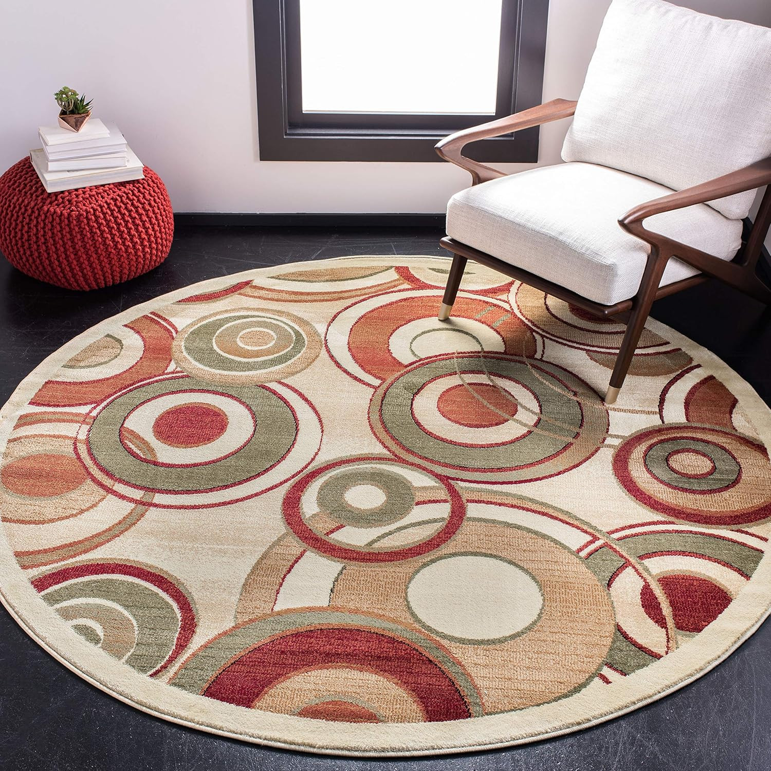 Lyndhurst 7' Round Ivory/Multi Mid-Century Modern Area Rug for Any Room