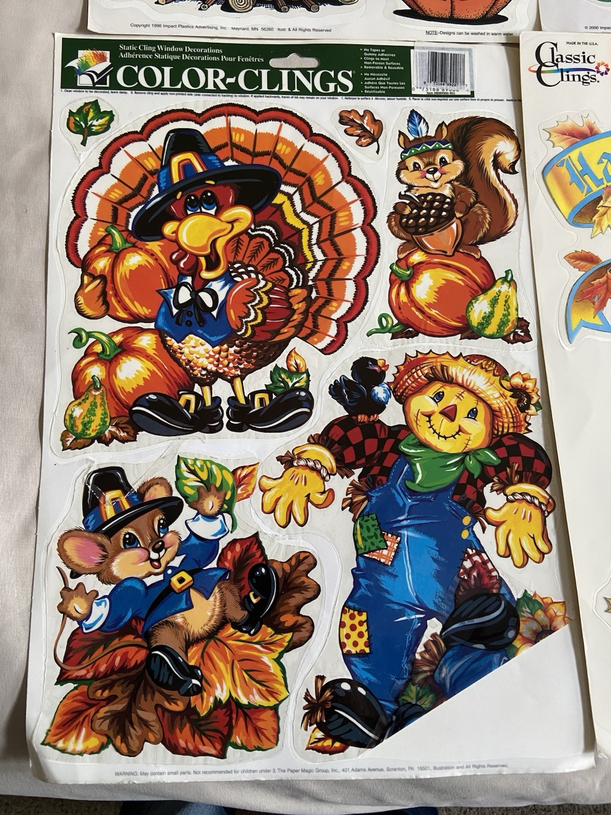 Vtg Lot of 9 Holiday Valentines/Halloween/Thanksgiving/Other Window Gel Clings