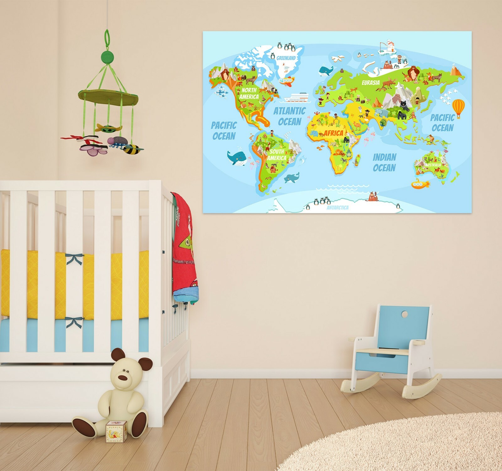 3D Penguin Whale B066 World Map Wall Stickers Vinyl Wallpaper Mural Murals Amy
