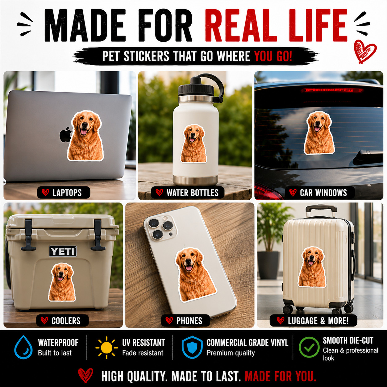 Custom Pet Sticker From Photo | Dog Cat Vinyl Decal | Waterproof 2-20 Inch