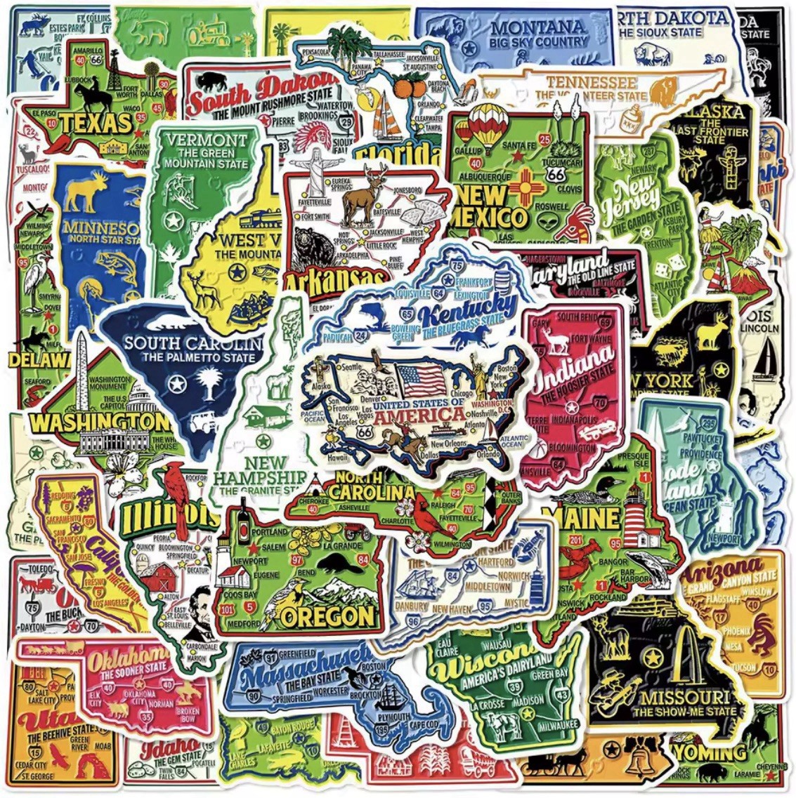 American State Style Stickers 51pc United States Of America States FREE SHIPPING
