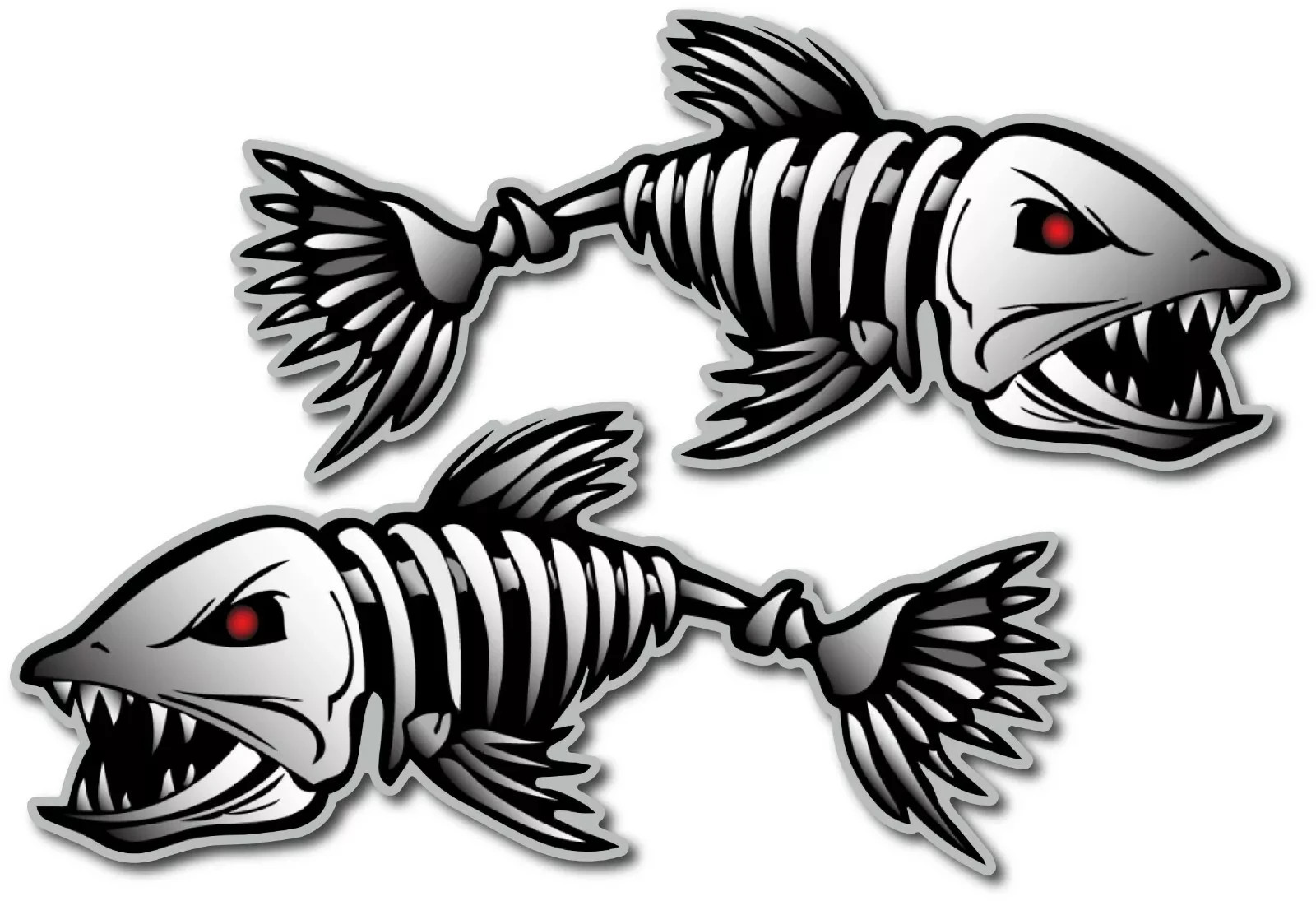 2X SKELETON FISH DECAL STICKER 3M USA MADE TRUCK VEHICLE WINDOW WALL CAR BOAT