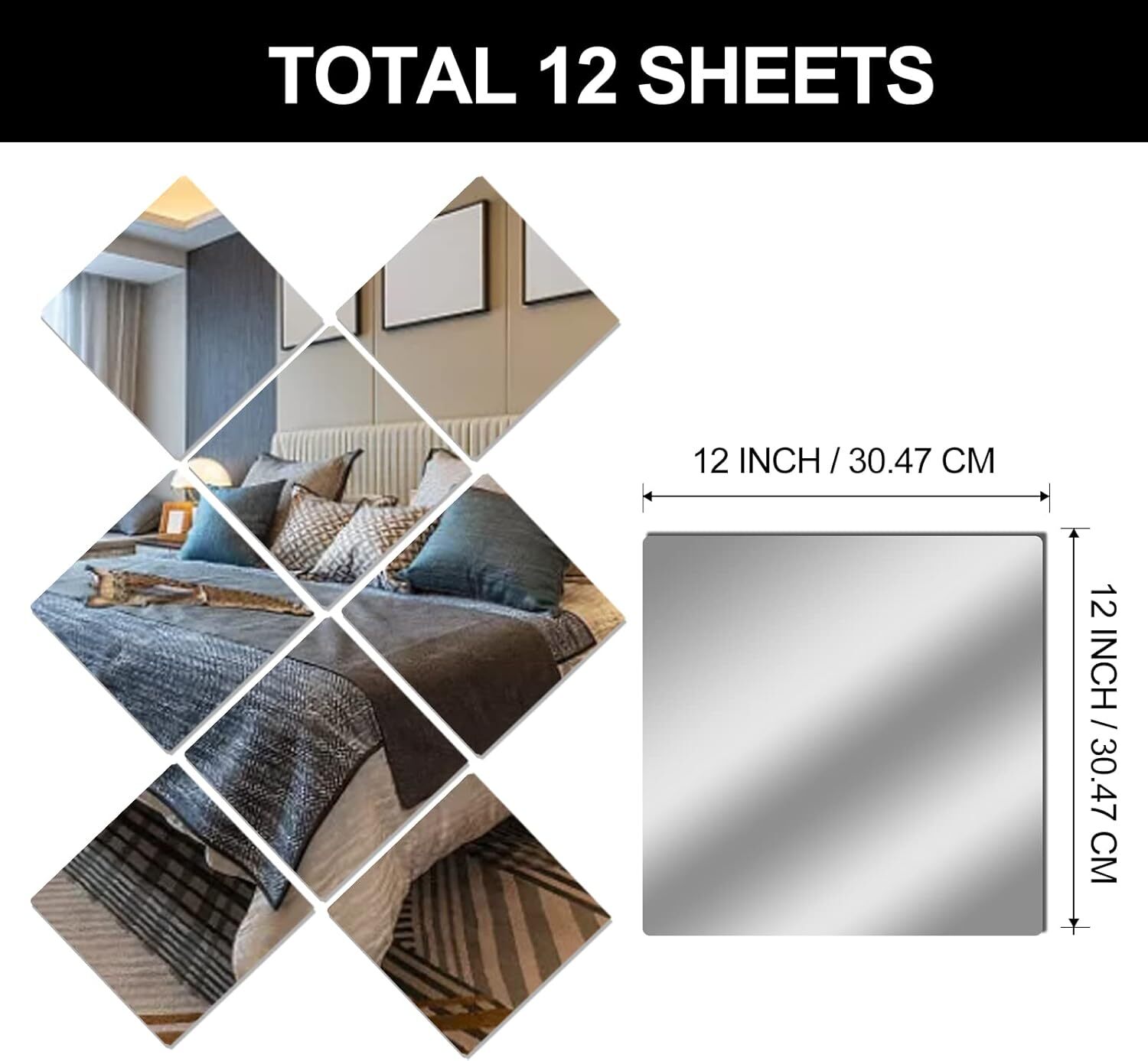 Acrylic flexible lens, self-adhesive mirror tiles, square cuttable wall stickers