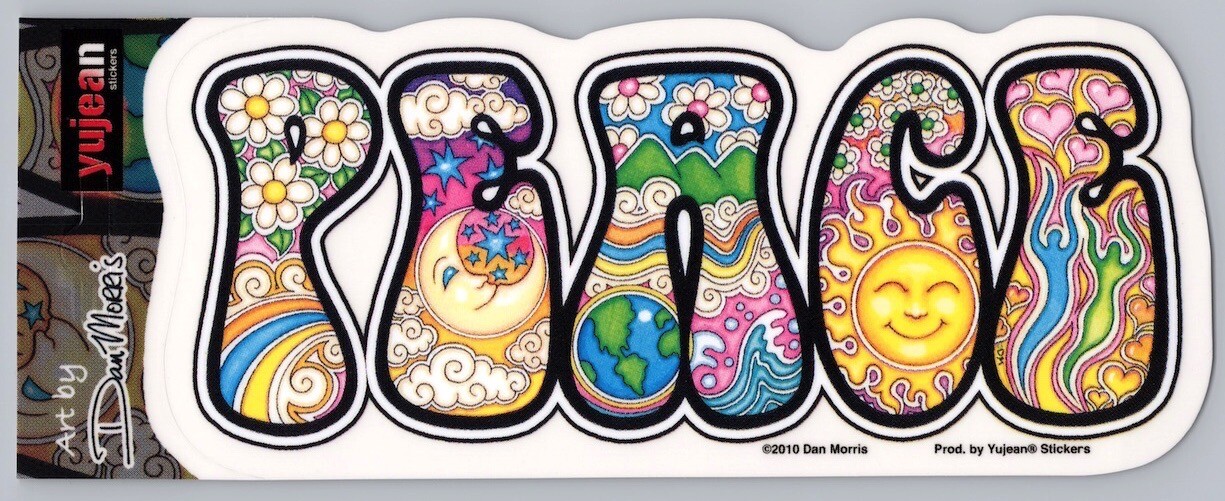 Dan Morris Peace Word Art Die-Cut Decal Sticker Psychedelic Sun Moon Hippie