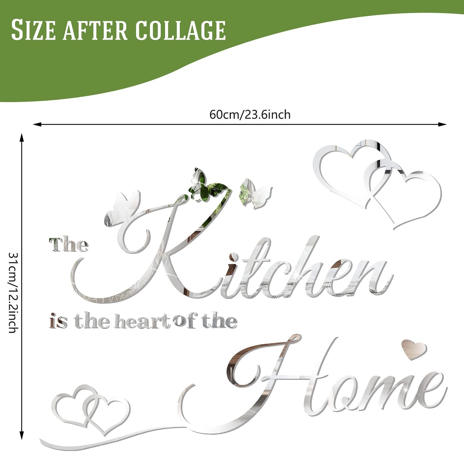 Outus 3D Acrylic Mirror Wall Decor Stickers Removable Kitchen Mirror Wall Dec…