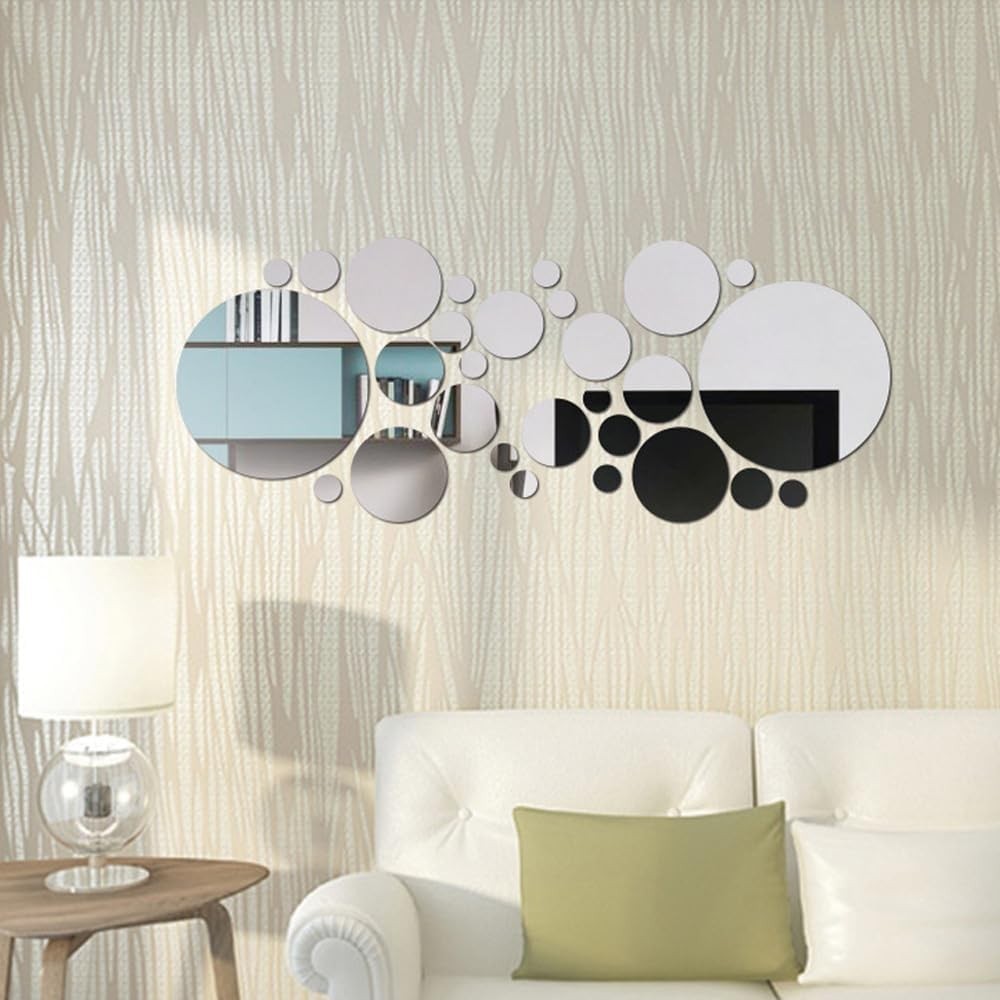 32PCS 3D Acrylic Mirror Wall Stickers Removable Peel & Stick Home Decor Silver