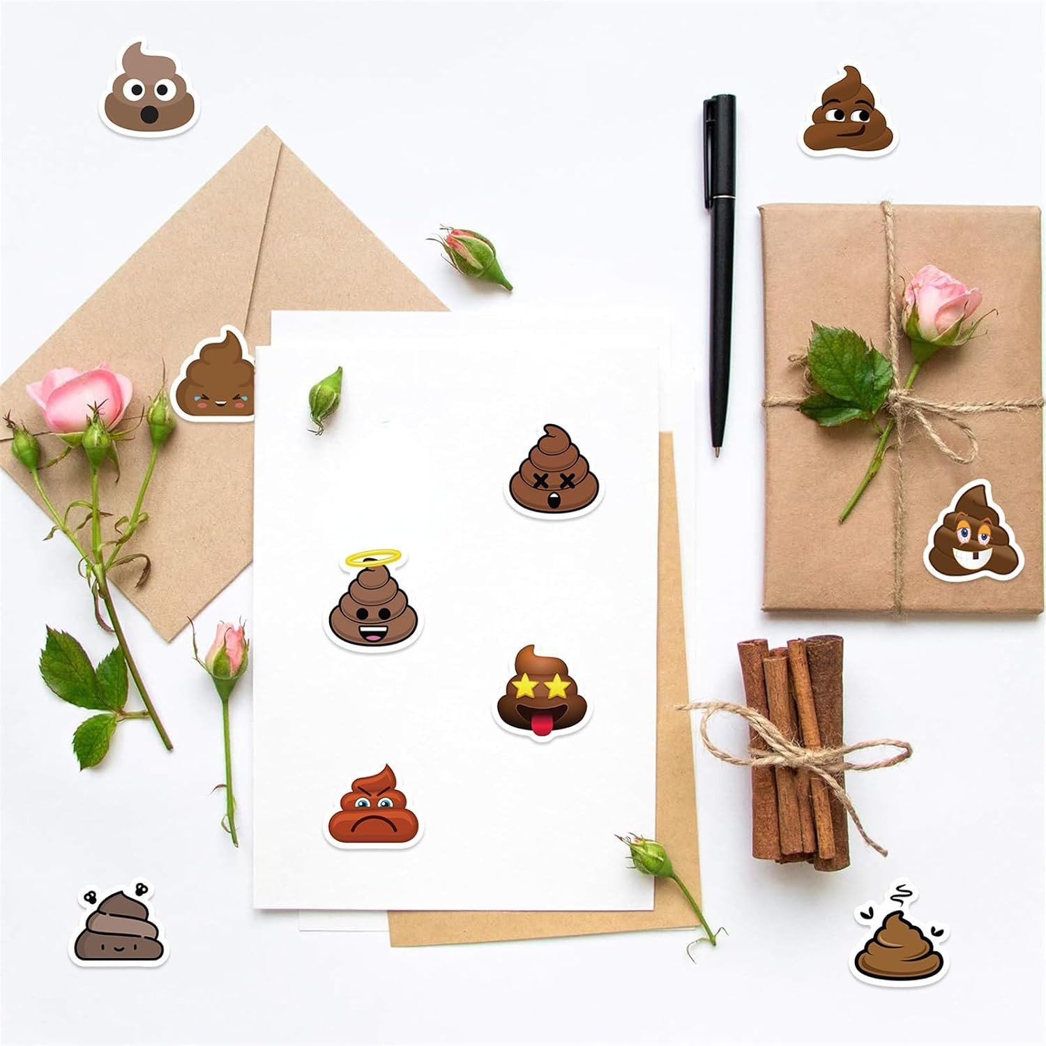 500 Assorted Funny Poop Stickers Roll for Classroom or Home Use
