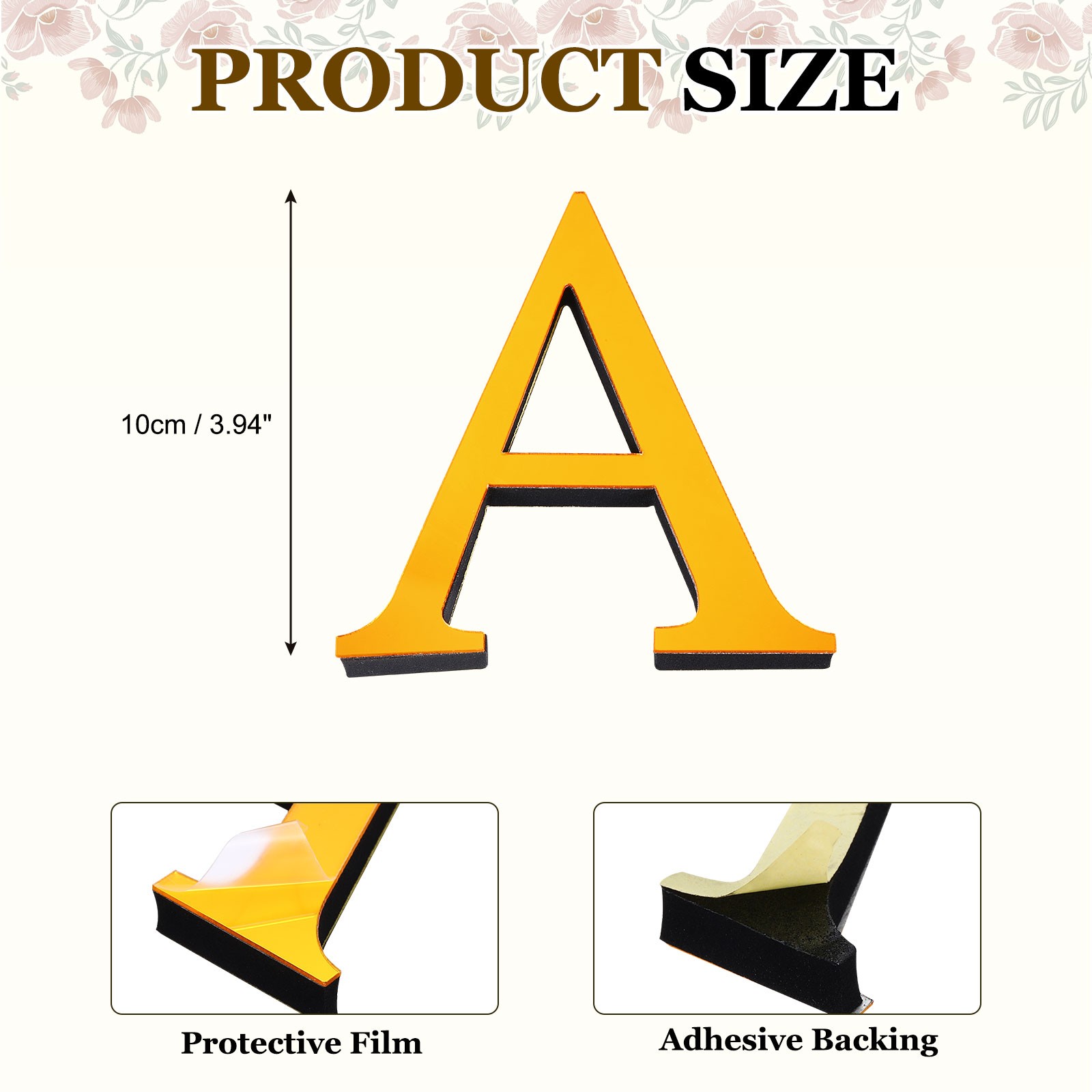 3D Sticker Mirror for Letter A Deep Gold 3.94 Inch