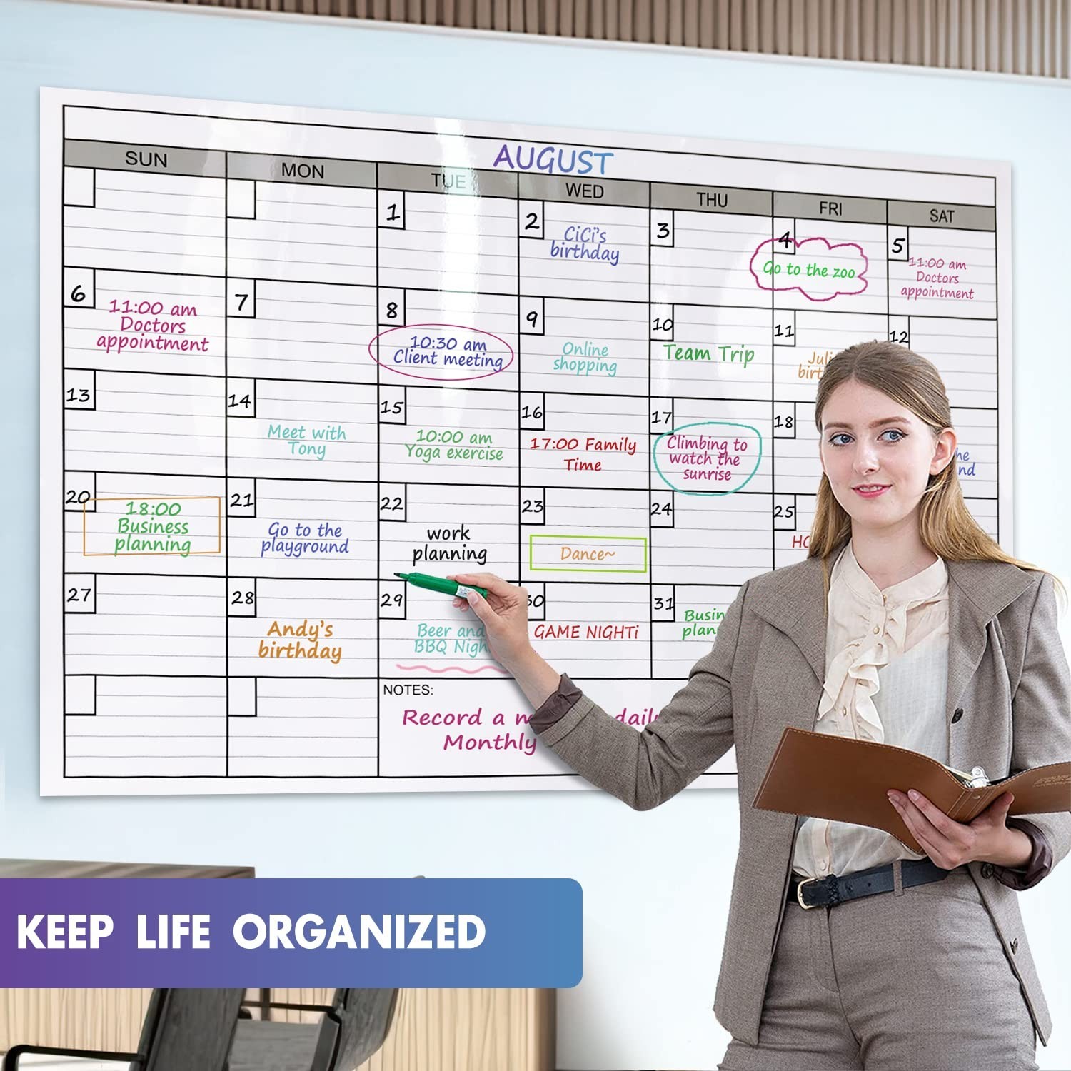 Dry Erase Monthly Extra Large White board Calendar for Wall, 25" by 38", Jumb…