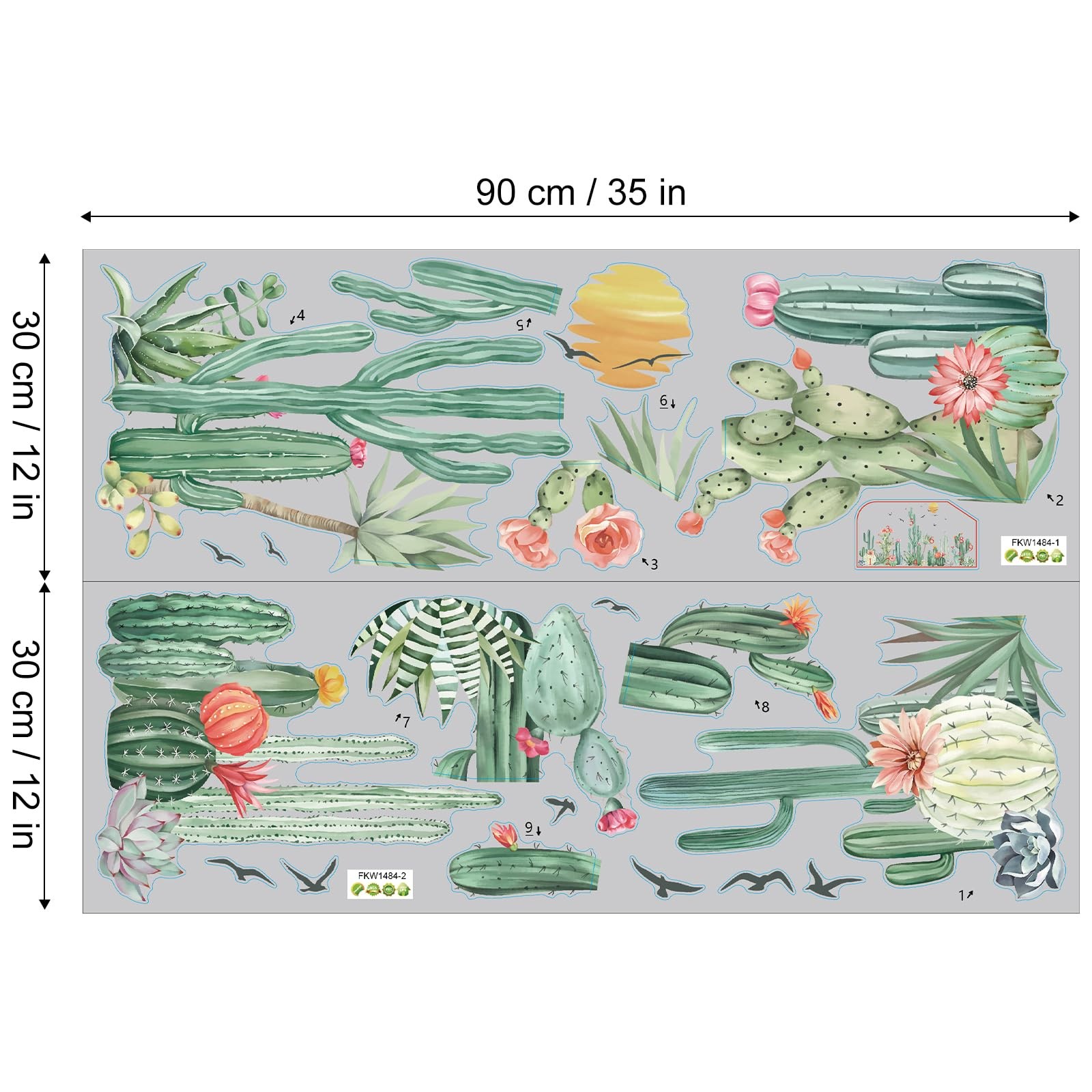 Green Cacti Palm Trees Wall Stickers Tropical Plants Wall Decals Removable an…
