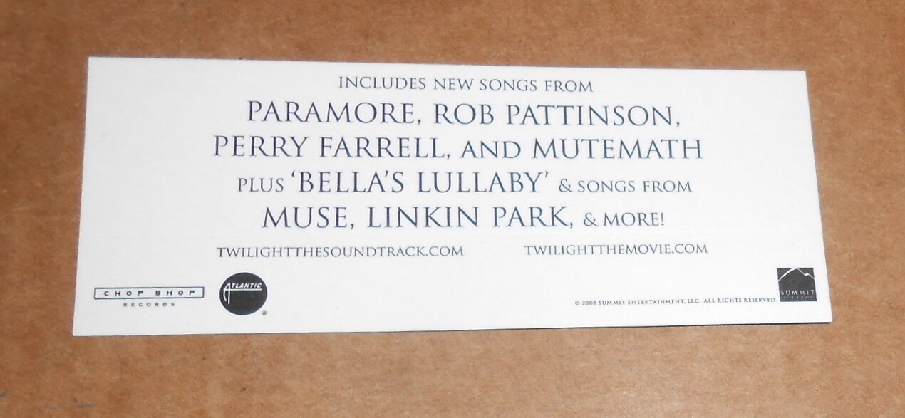 Twilight Soundtrack 2004 Sticker Promo Original 5×2