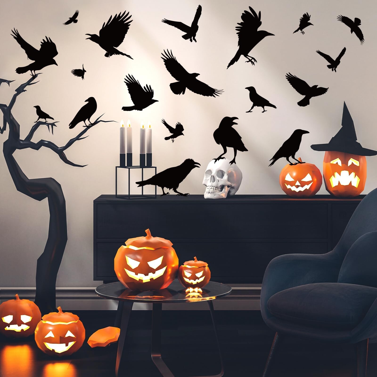 Halloween Wall Stickers Black Crow Wall Decals Removable Room Mural Stickers …