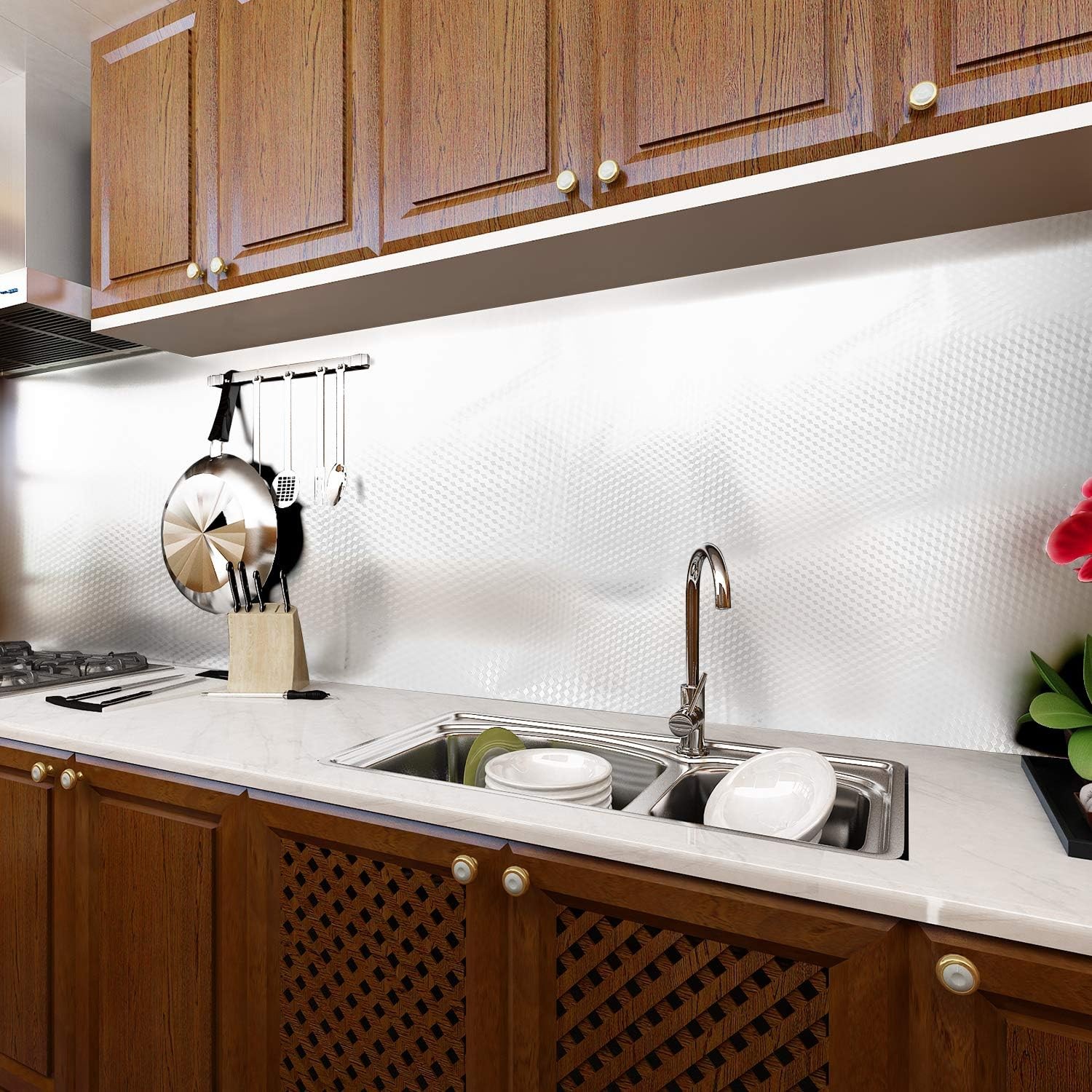 Kitchen Wallpaper Oil Proof Sticker Backsplash Self-Adhesive Paper Cabinet Liner
