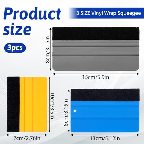 3 Pcs Squeegee for Vinyl, Black Felt Edge Vinyl Squeegee 4in, 5in, 6in Felt