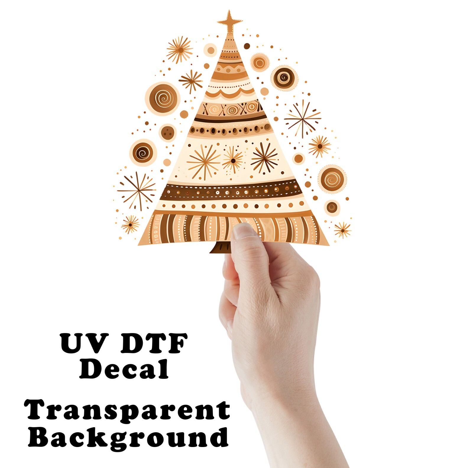 Neutral Christmas Folk Art Tree UV DTF Sticker Transparent Decal
