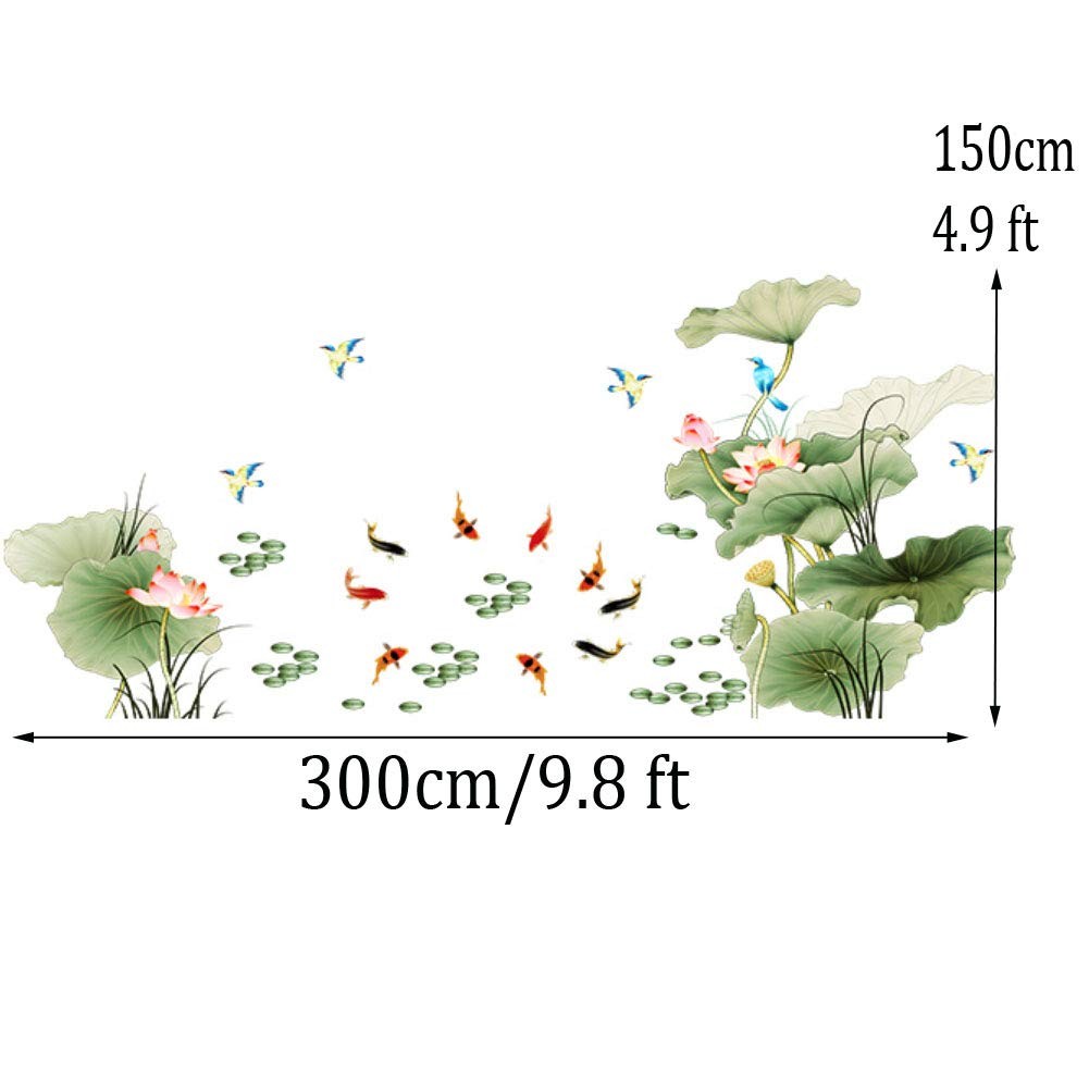 Lotus Flower Bird Fish Wall Decor Decal Sticker,Living Room PVC Mural Decorat…