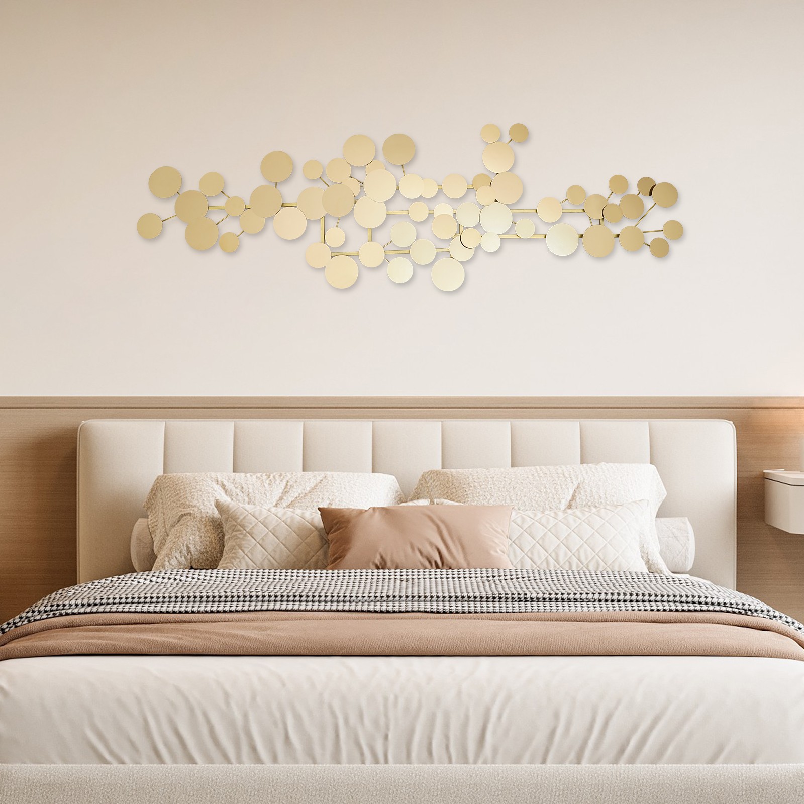 Large Gold Metal Wall Art Decor 59×19 inch, Modern Geometric Circle Wall