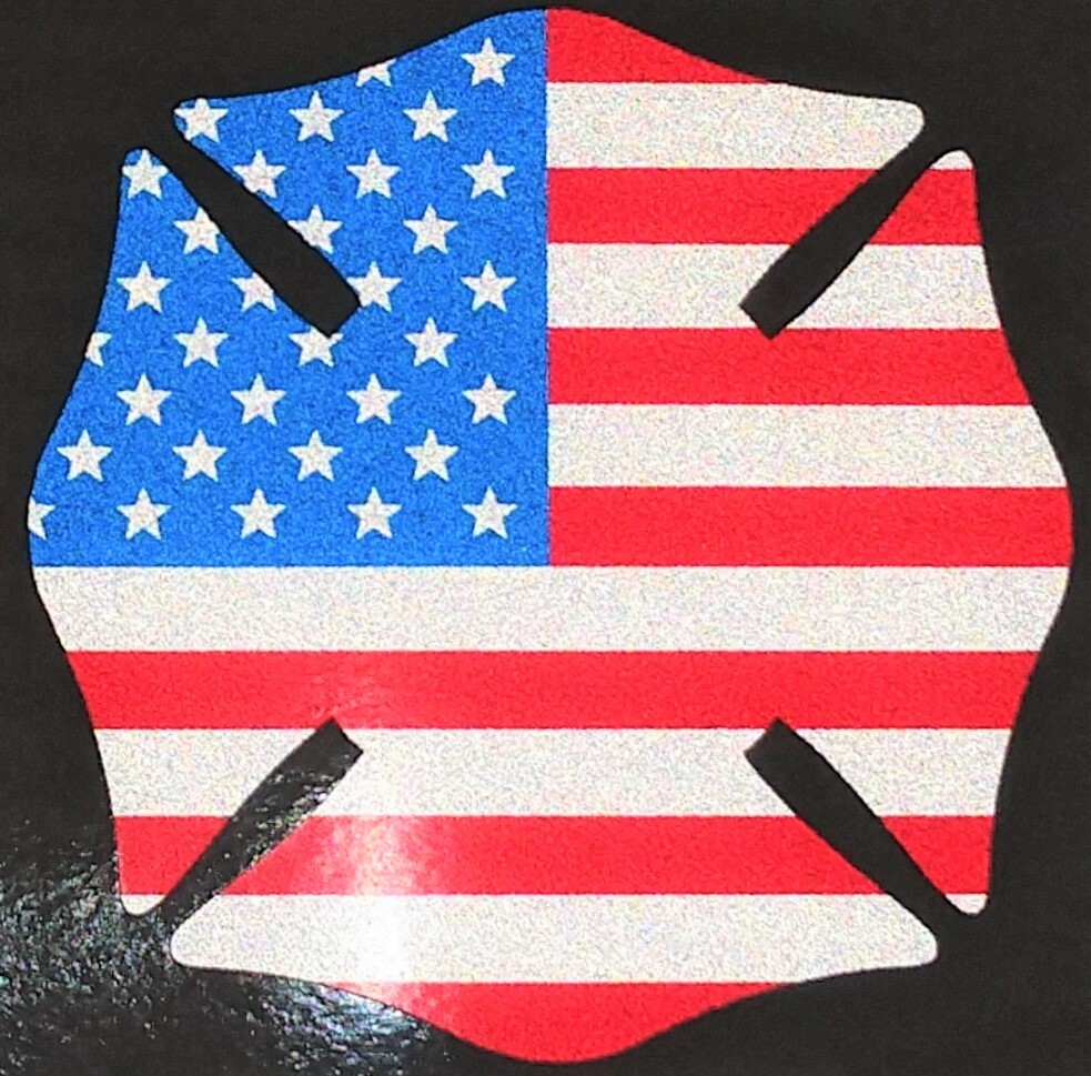 Reflective Maltese Cross American Flag Fire Vinyl Decal multiple sizes