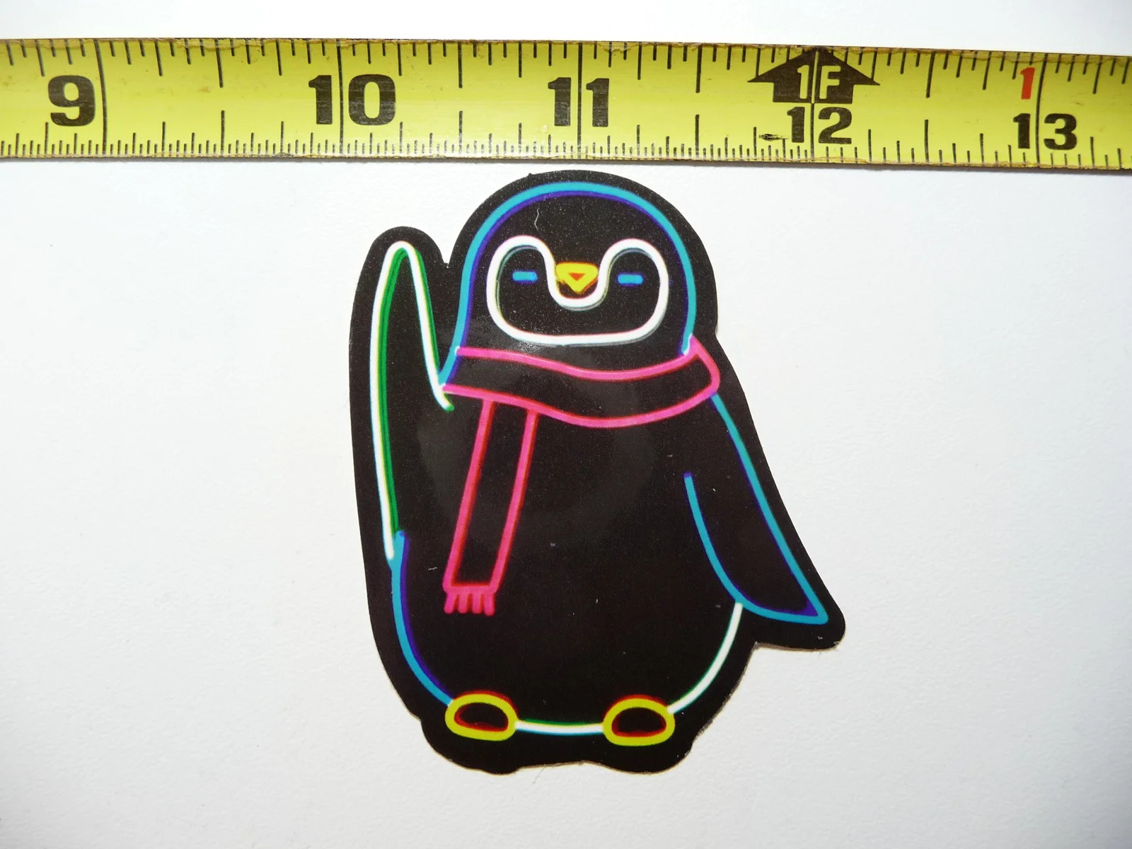 PENGUIN WAVING NEON STYLE SMALL STICKER DECAL COLORFUL FUNNY
