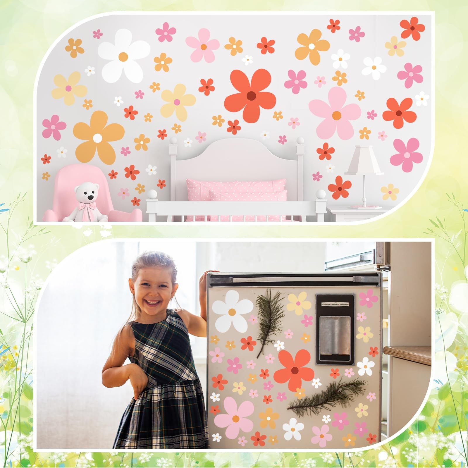 147 Pcs Flower Car Decals Daisy Flowers Stickers Self Adhesive Retro Stickers