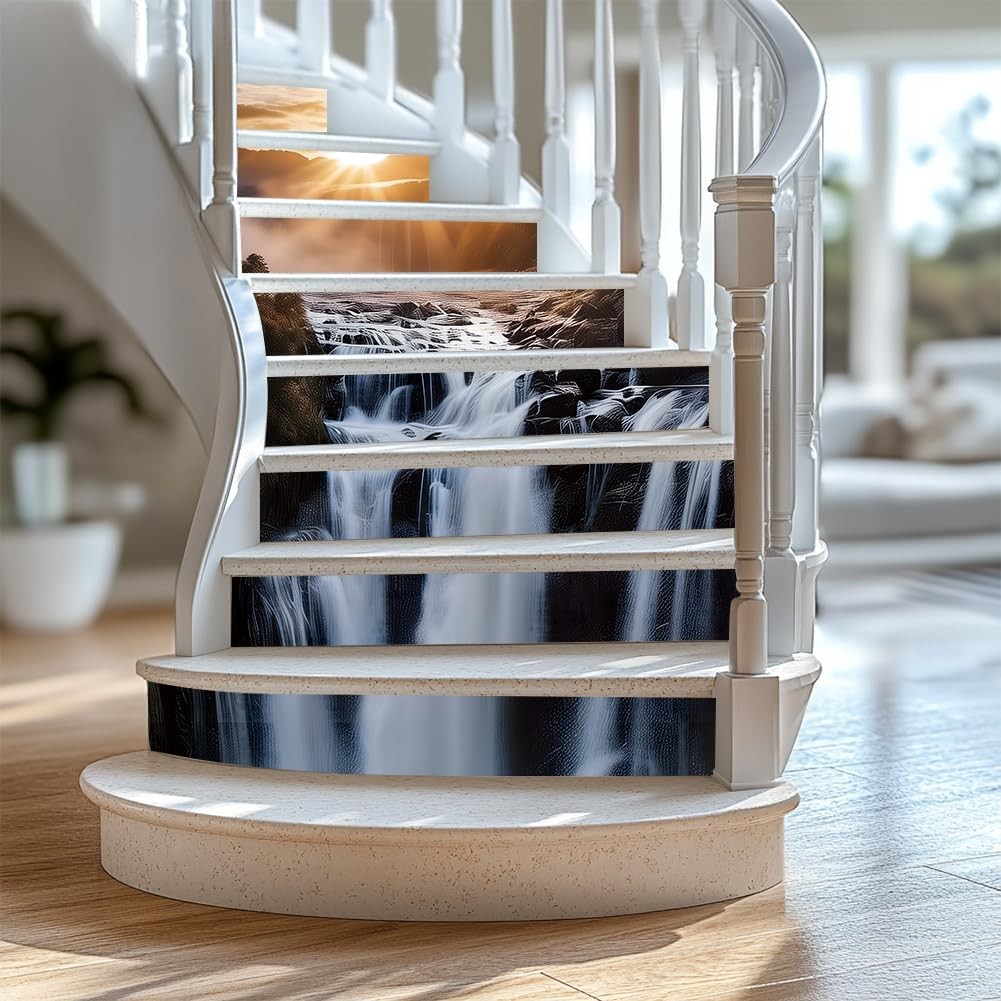 15 Strips 3D Waterfall Stair Decals, Peel and Stick Stairs Riser Stickers Nat…