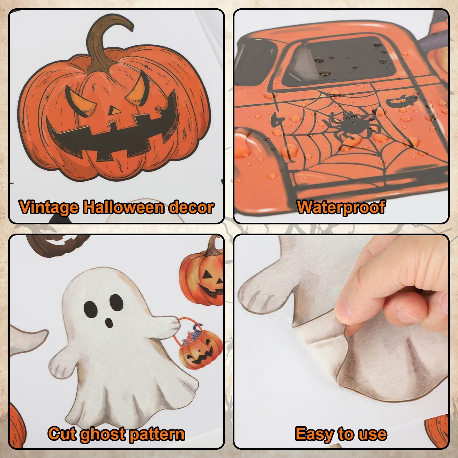 Vintage Halloween Window Clings 6 Sheets, Large Retro Size, Multicolor