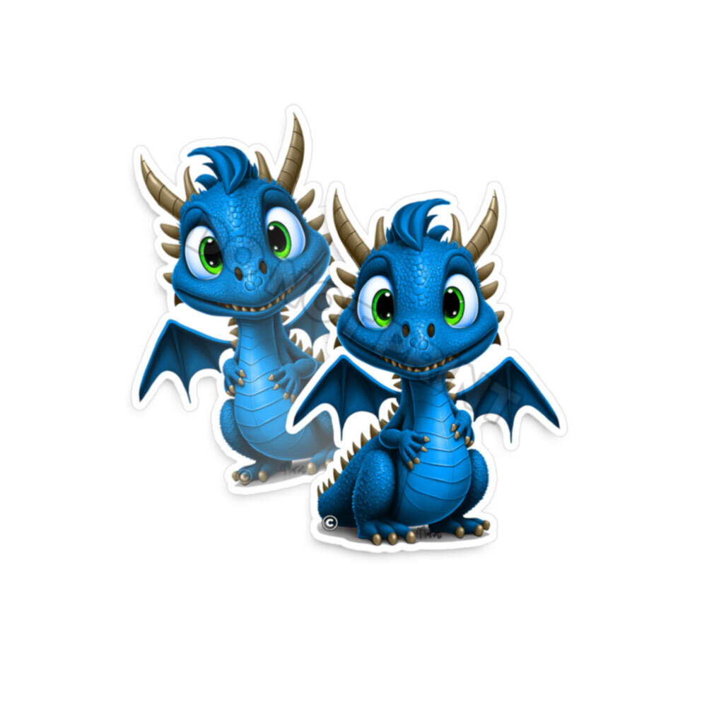 Cute BLUE Baby Dragon Fantasy Adorable Decal Car Bumper Vinyl Sticker M33034 2pk