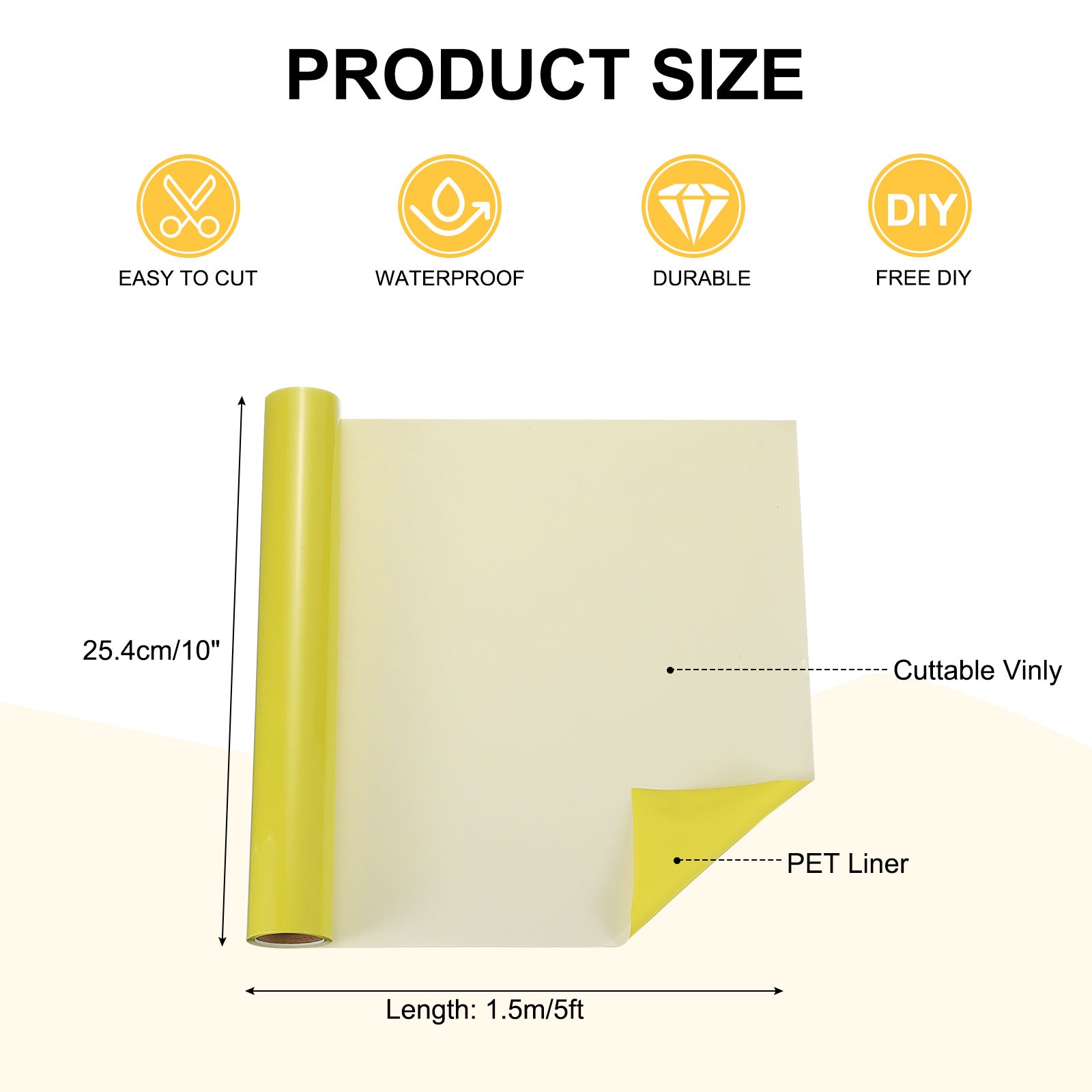 Permanent Yellow Adhesive Film, 10 Inch x 5ft Vinyl Roll