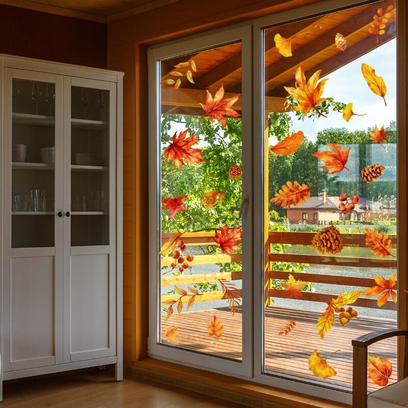 Wall Stickers Window Static Decal Home Furniture PVC Autumn Maple Leaf