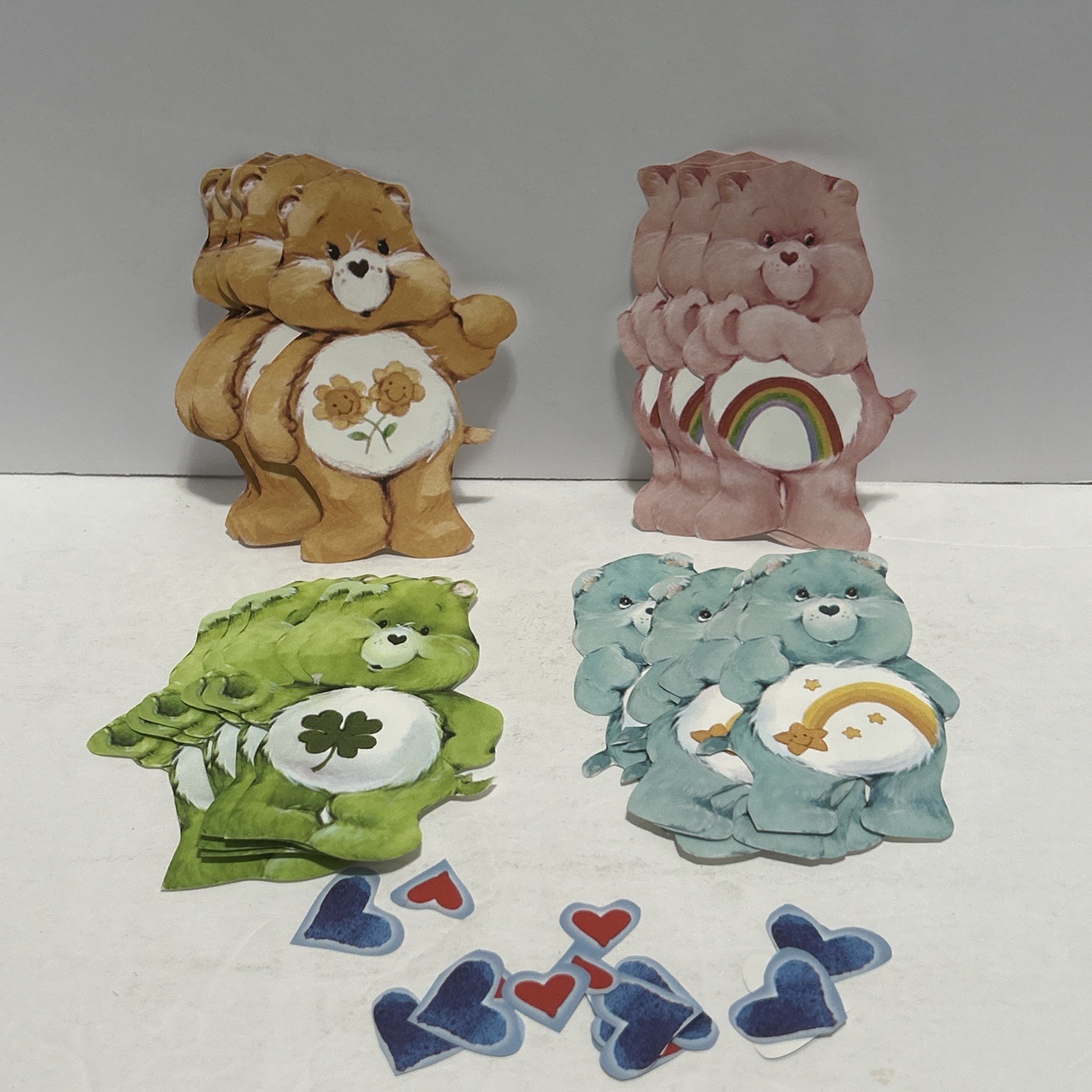 Vintage Care Bears Wish, Cheer, Good Luck, Friend Bear & Hearts Paper Scrapbook