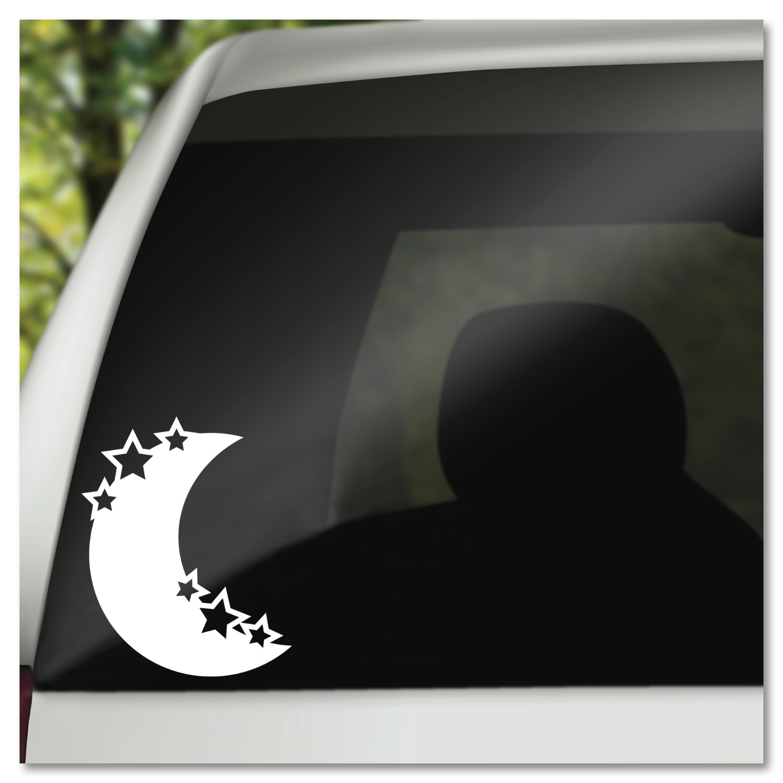6" Crescent Moon with Stars Nature Vinyl Decal Sticker