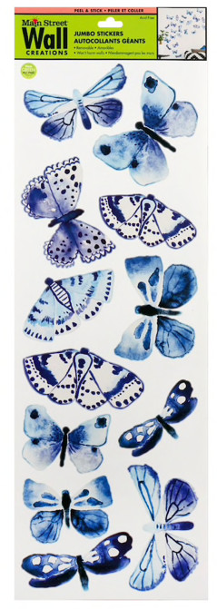 Main Street Blue Butterflies Wall Art Decal Stickers Peel & Stick Girls Room