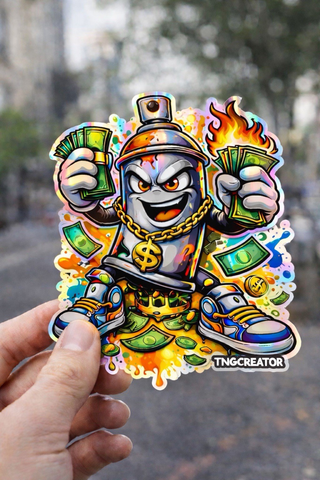 Graffiti Spray Can Money Sticker | Holographic Vinyl Street Art Sticker | 3 Inch