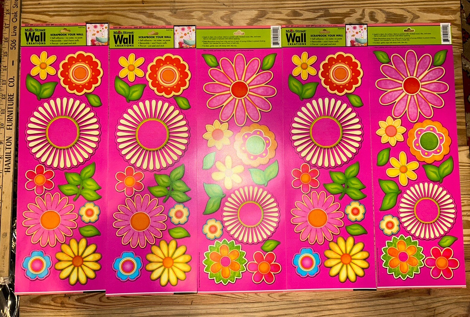 5 Sets Lavender Pink Flowers Wall Art Decals Appliques Stickers Removable