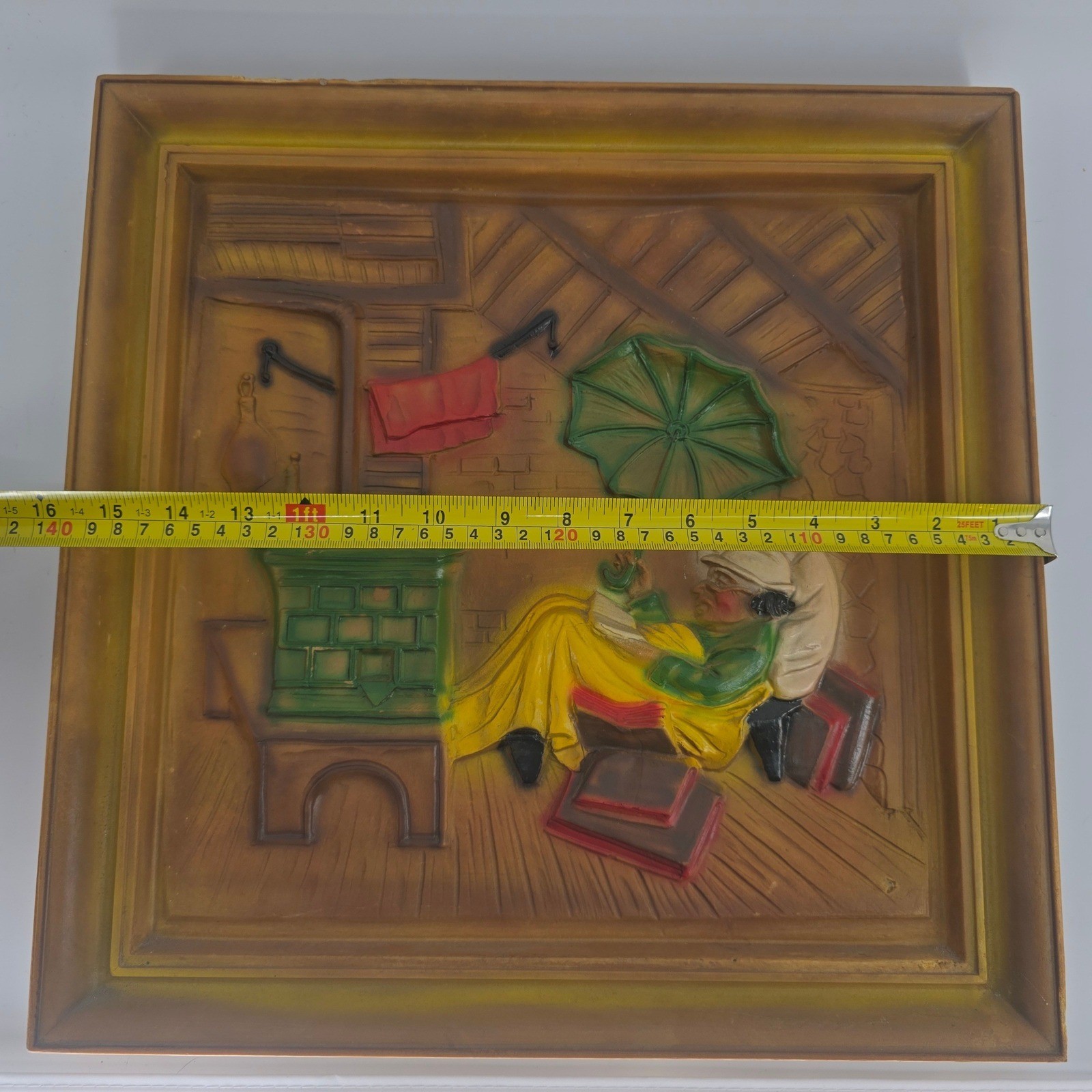 Vintage Italian 3D Faux Wood Plaques Set Mod Dep Spitzweg Alchemist Poor Poet