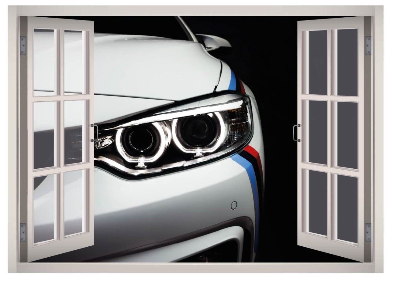 Luxury Car Garage Window 3D Wall Decal Art Mural Decor Canvas Vinyl W152