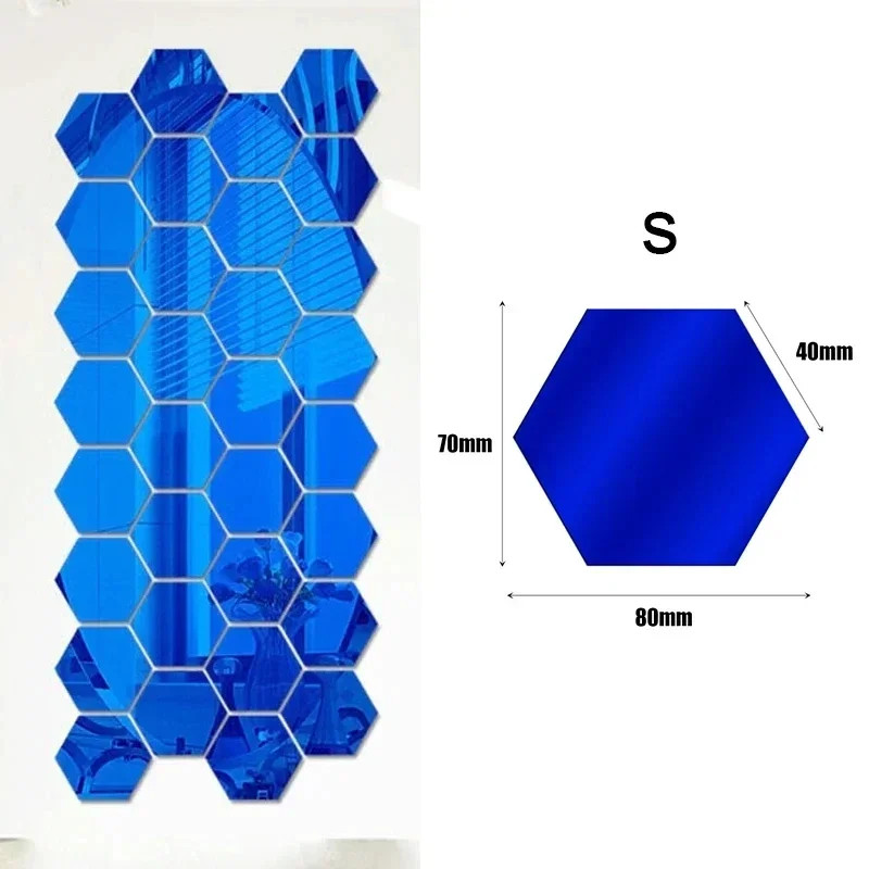 100/1pcs Hexagonal Acrylic Mirror Wall Sticker Mini Mirror Solid Paster