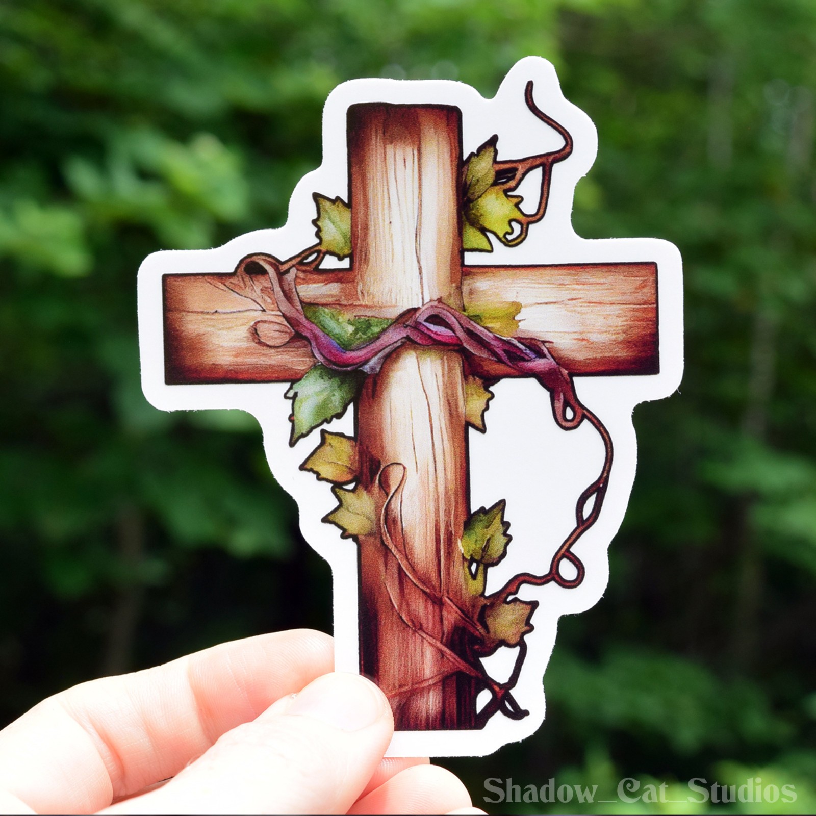 Wooden Cross Die Cut Clear Vinyl Sticker Christian Religious Premium Quality