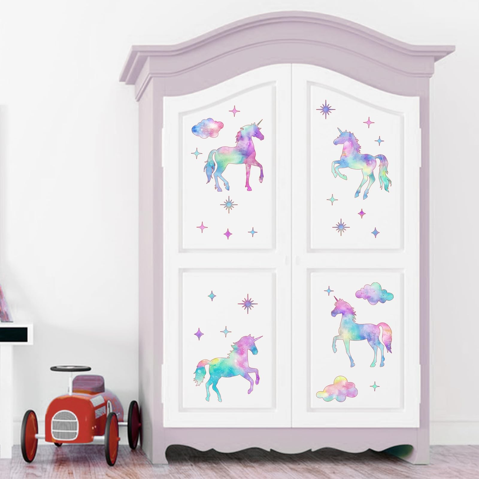 Galaxy Unicorn Wall Decals Stickers, Pastel Gradient Glitter Clouds Stars Nur…