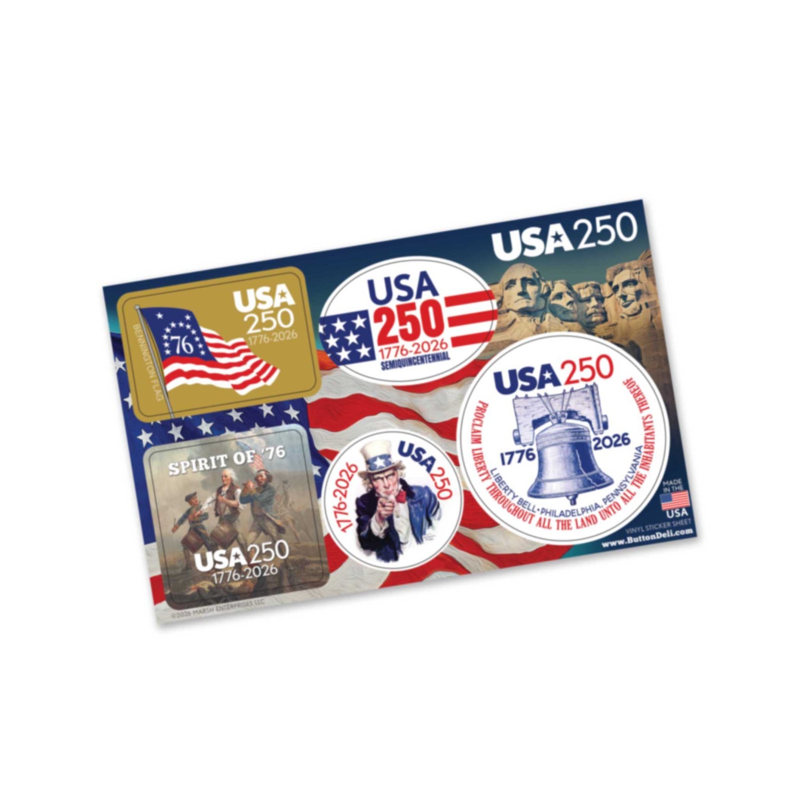25 Die Cut Sticker Sheets – CLASSIC America, Semiquincentennial, 250 Freedom USA