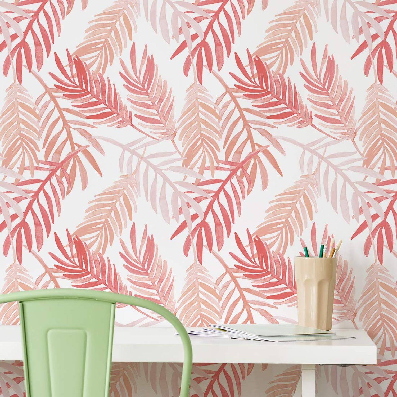 Flipside Pink and Peach Palm Leaves Peel and Stick Removable Wallpaper – Each…