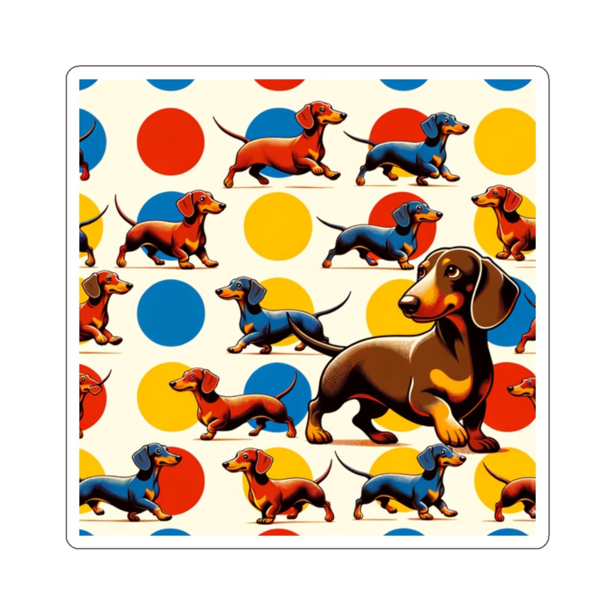 Sticker Polka Dots Dachshund Artwork Colorful Fun 2×2 3×3 4×4 6×6