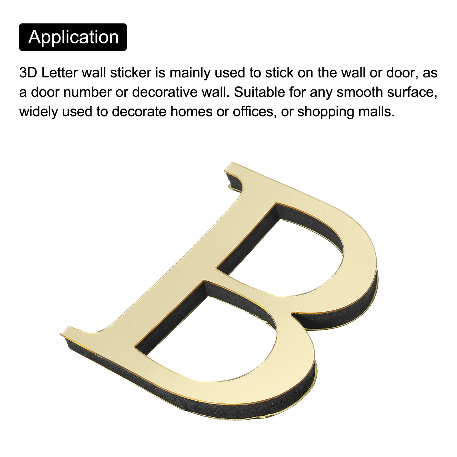 3D Acrylic Alphabet Mirror Wall Stickers Letter B Self-Adhesive Light Gold