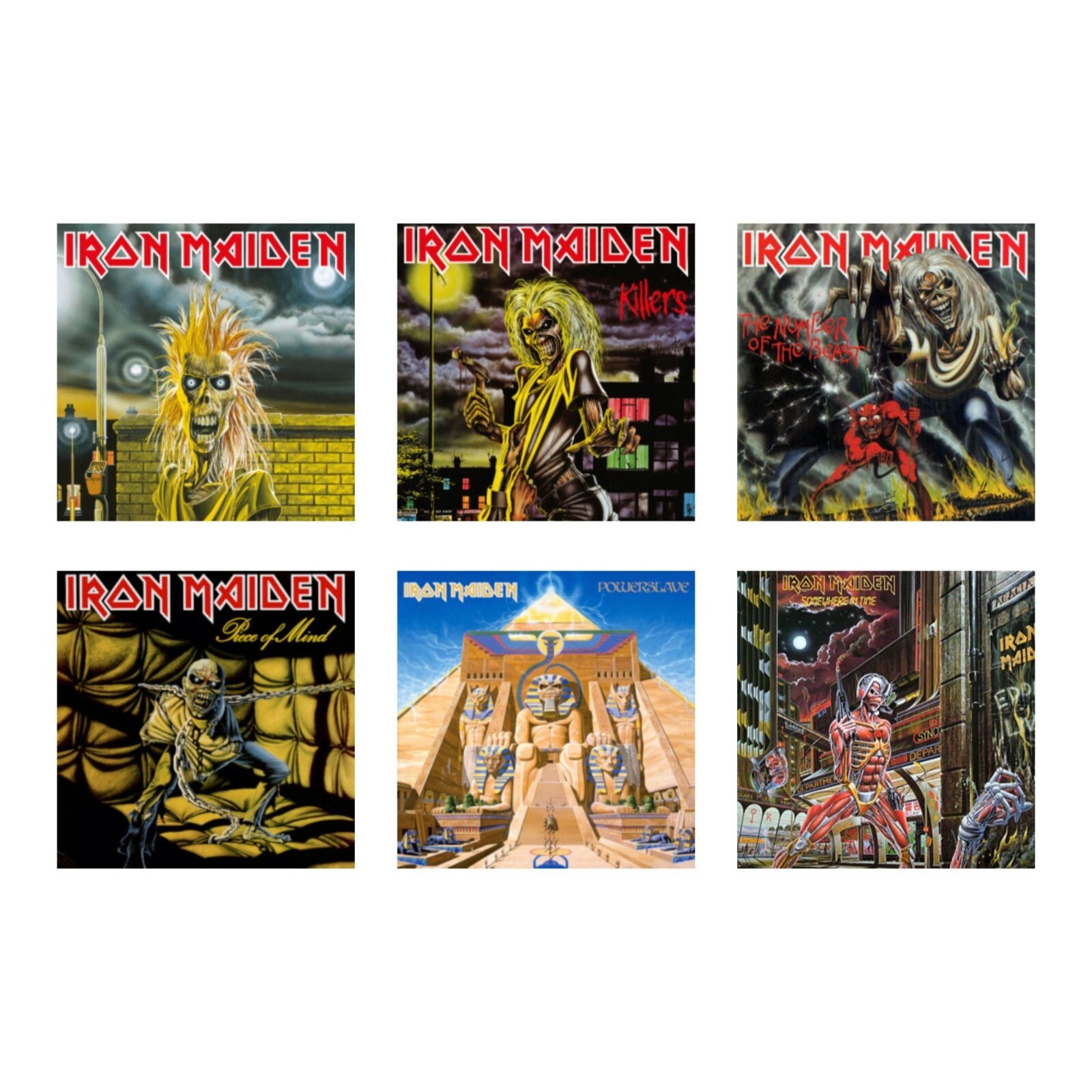 Iron Maiden Album Covers 1-6 – 3" Vinyl Sticker Set – Window, Laptop, Water Bott