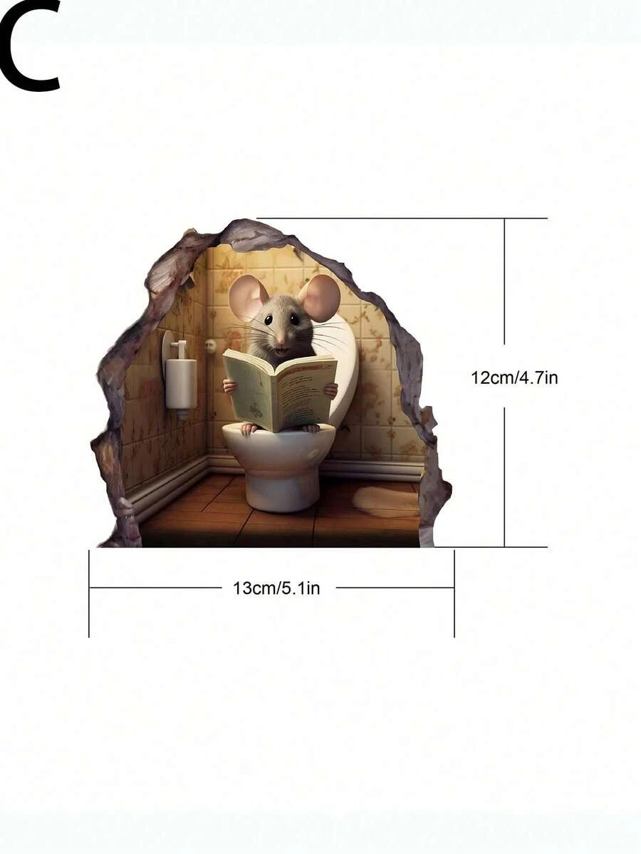 3D Mouse Hole Wall Stickers Funny Rat Wall Decals Kitchen Bedroom 3pcs