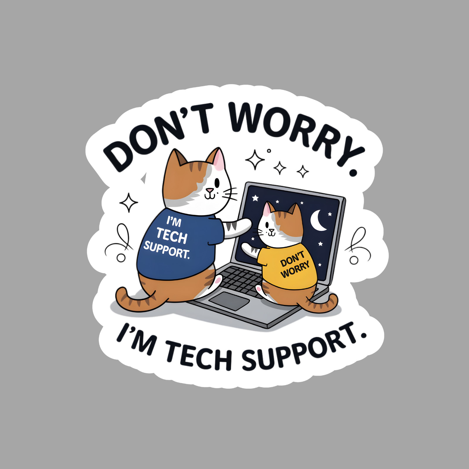 Cat Sticker Vinyl Decal Tech Support Funny Computer IT Humor Laptop Car