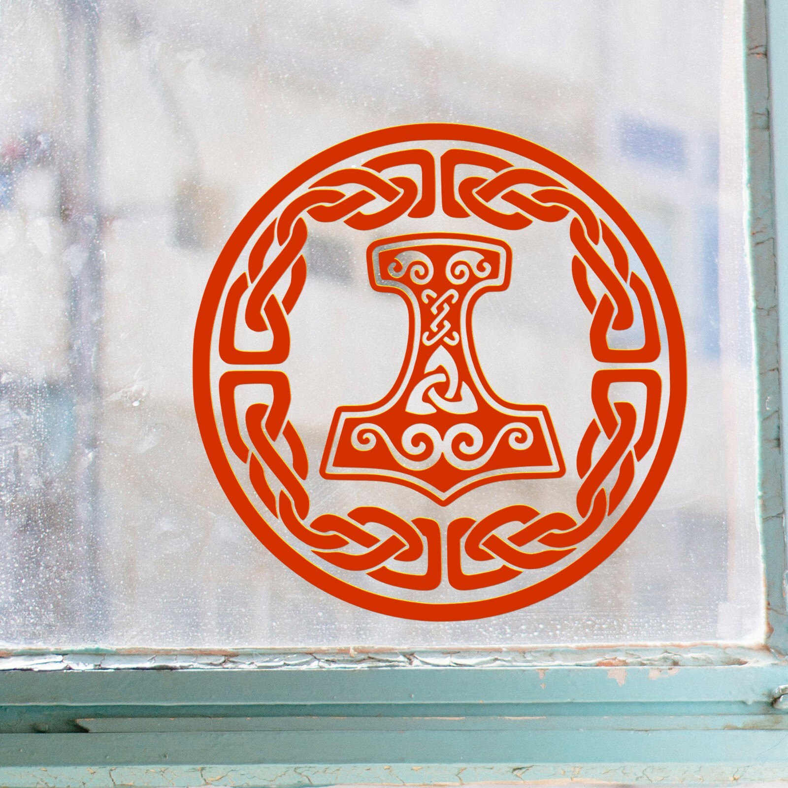 Celtic Knotwork Circle with Mjolnir Vinyl Decal V2 | Viking Thor Hammer Knot
